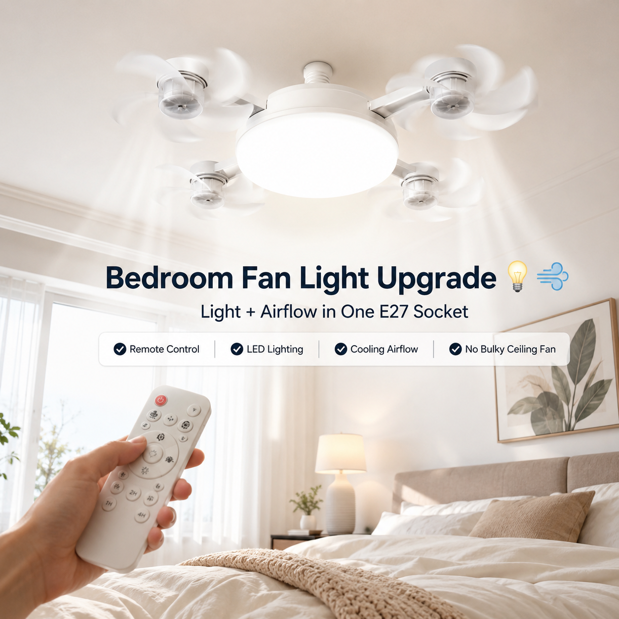 🔥E27 Screw-In Ceiling Fan Light – 19.69" LED Cooling Fan with Remote for Hot Rooms