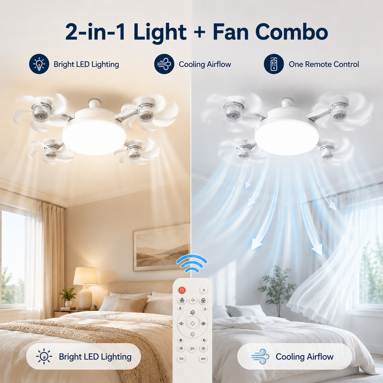 🔥E27 Screw-In Ceiling Fan Light – 19.69" LED Cooling Fan with Remote for Hot Rooms