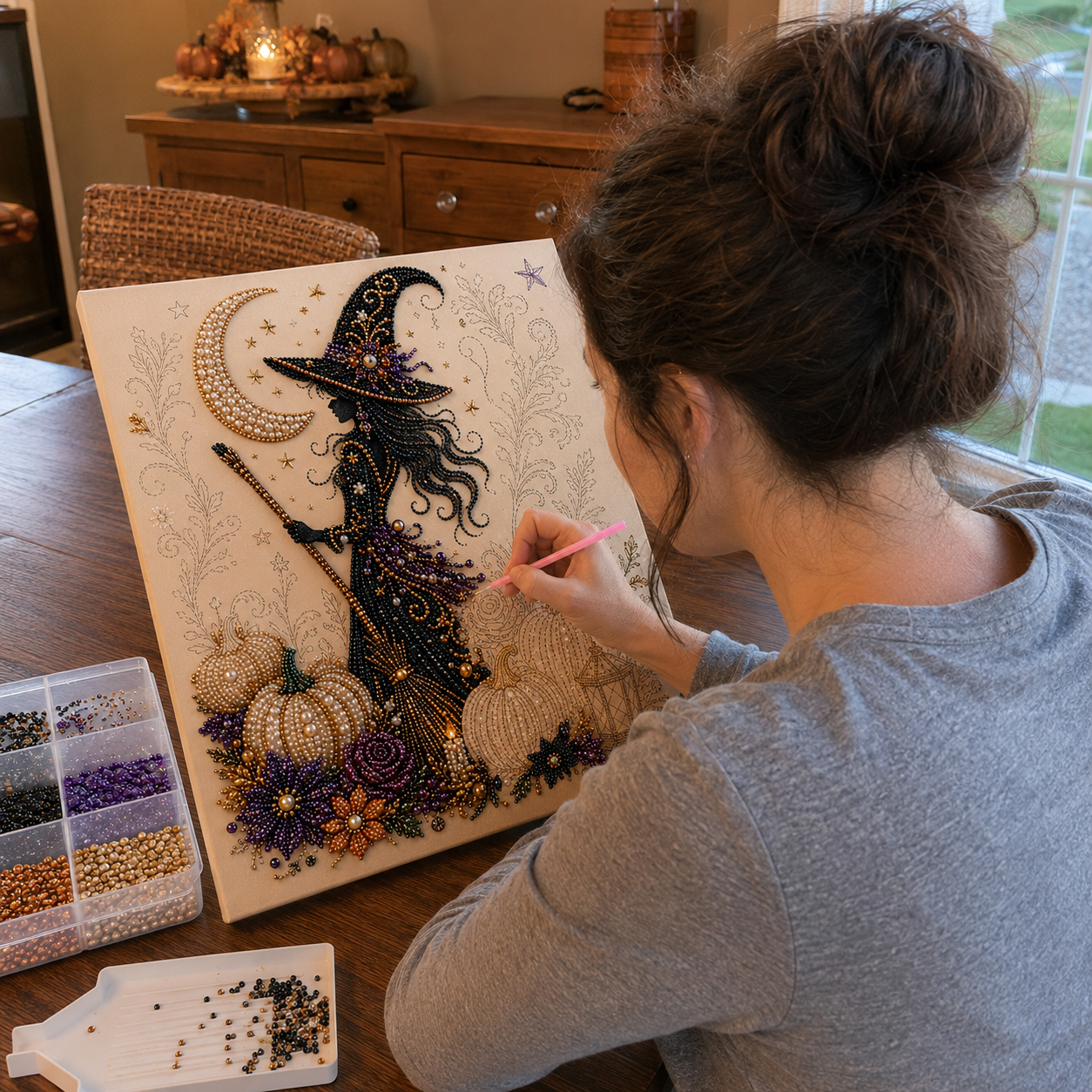 🔥 Last Day 49% OFF👻✨Beginner-friendly Halloween Pearl Art DIY kit – Turn Tiny Pearls into Spooky-Cute Magic (📦Buy 2 Free Shipping)