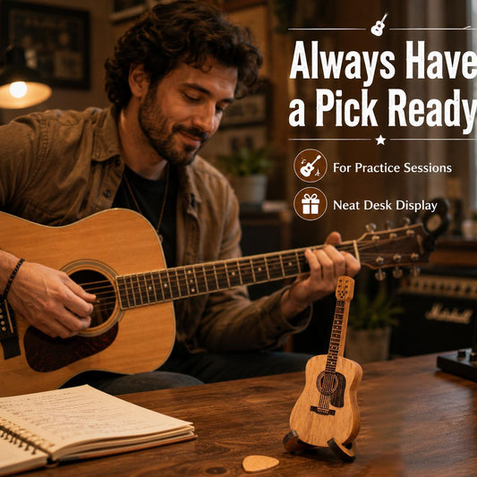 🔥LAST DAY 49% OFF🎶Wooden Guitar Pick Storage Box with Stand