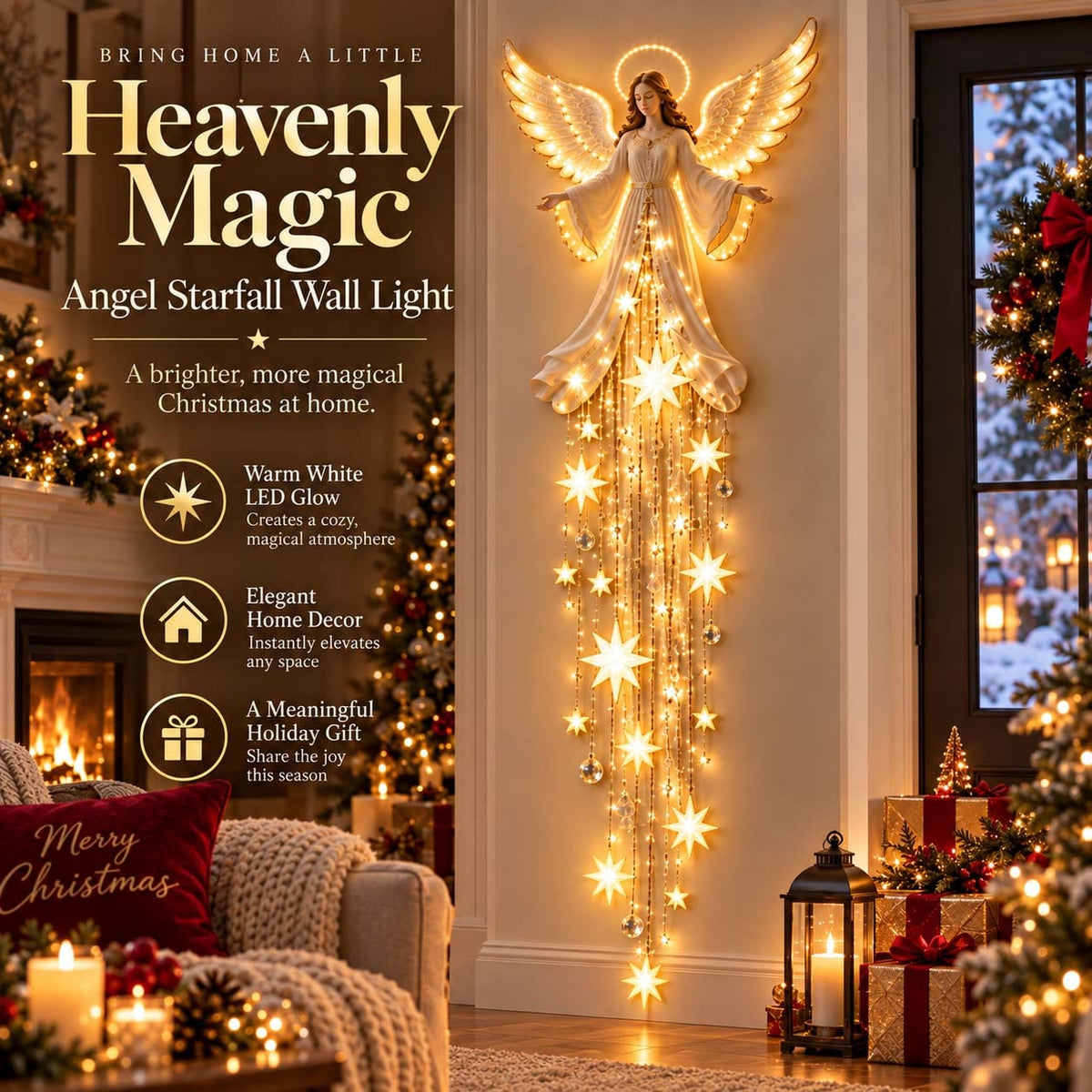(🌲Early Christmas Sale- 60% OFF)👼Angel Blessing Starfall Wall Light™ – Heavenly Christmas Wall Decor