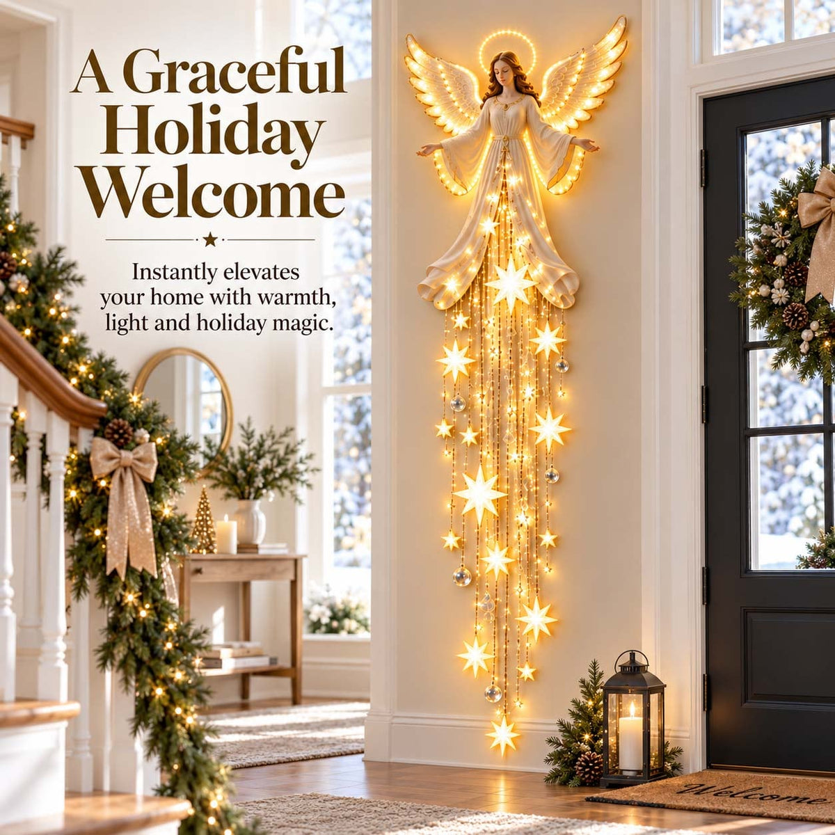 (🌲Early Christmas Sale- 60% OFF)👼Angel Blessing Starfall Wall Light™ – Heavenly Christmas Wall Decor