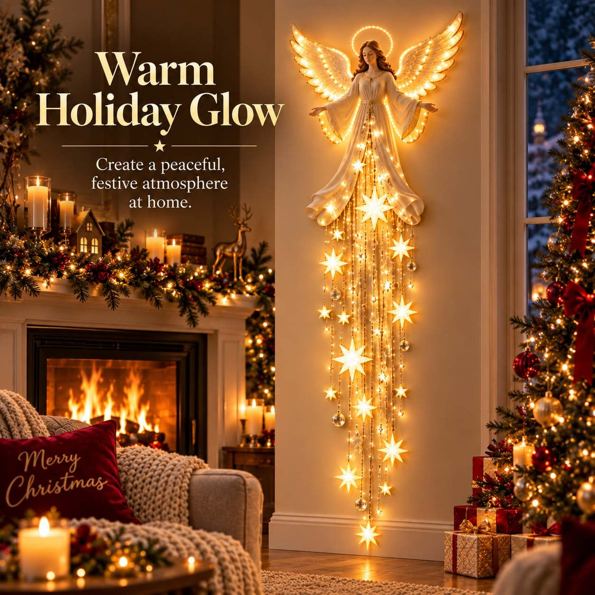 (🌲Early Christmas Sale- 60% OFF)👼Angel Blessing Starfall Wall Light™ – Heavenly Christmas Wall Decor