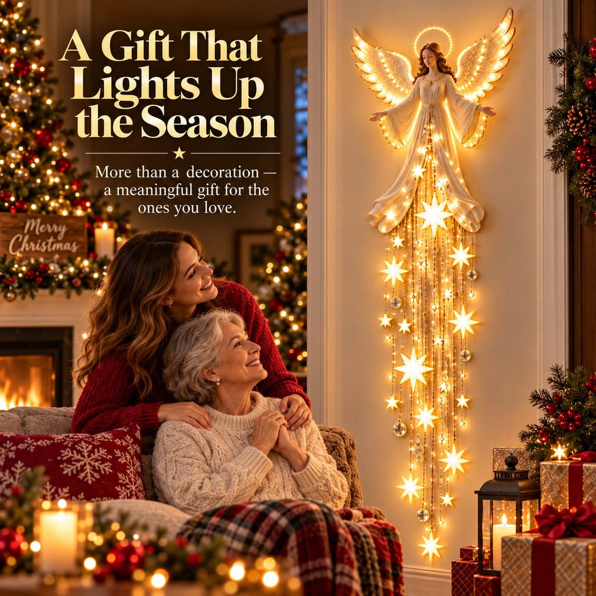 (🌲Early Christmas Sale- 60% OFF)👼Angel Blessing Starfall Wall Light™ – Heavenly Christmas Wall Decor