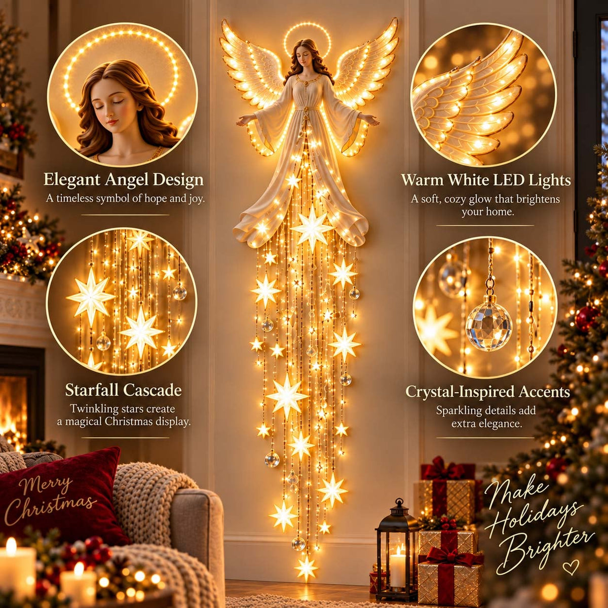 (🌲Early Christmas Sale- 60% OFF)👼Angel Blessing Starfall Wall Light™ – Heavenly Christmas Wall Decor