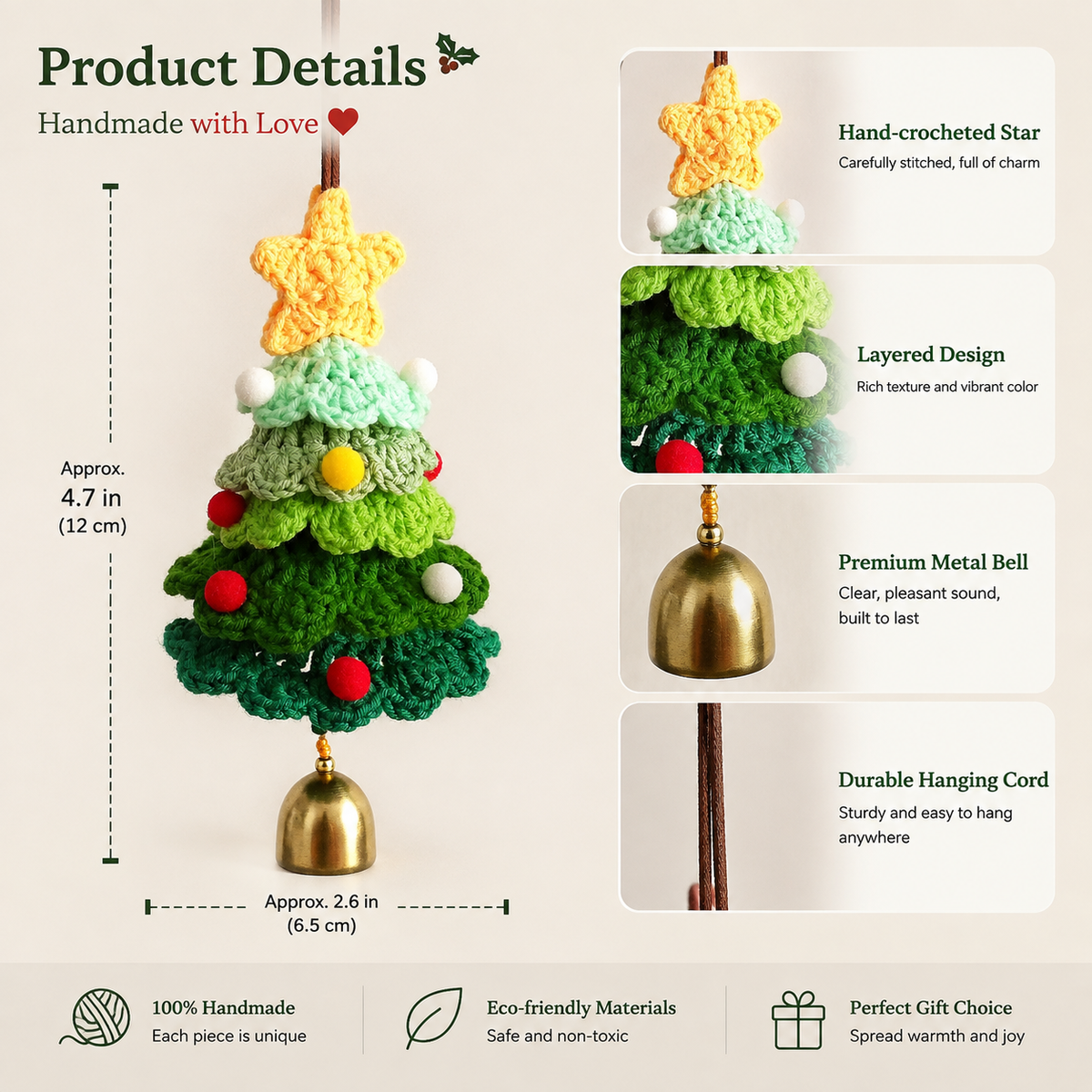 🎄100% Handmade Crochet Christmas Tree Car Charm(𝐄𝐭𝐡𝐚𝐧 𝐂𝐚𝐫𝐭𝐞𝐫 𝐇𝐚𝐧𝐝𝐦𝐚𝐝𝐞®)   - The Best Christmas Gift