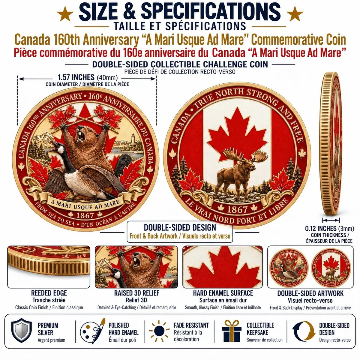 🍁 Canada 160th Anniversary “A Mari Usque Ad Mare” Silver Collectible Commemorative Coin
