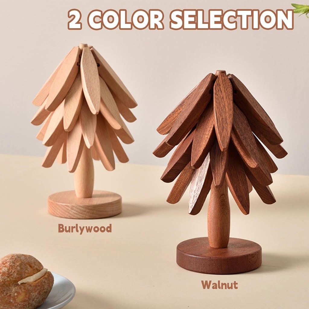 🔥Last Day 50% OFF🎄Christmas Tree Shaped Coaster Set – 4 Wooden Coasters & 1 Display Stand