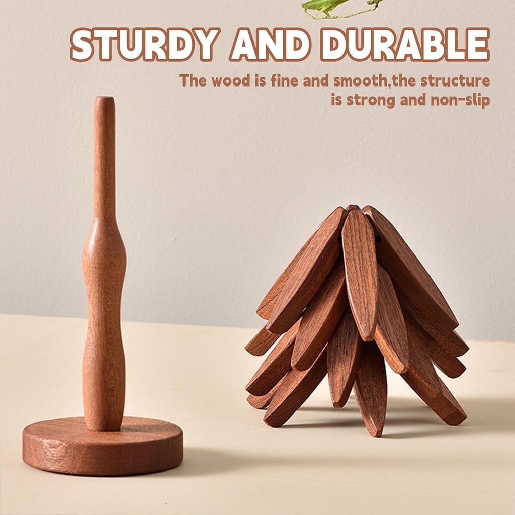 🔥Last Day 50% OFF🎄Christmas Tree Shaped Coaster Set – 4 Wooden Coasters & 1 Display Stand