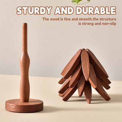 🔥Last Day 50% OFF🎄Christmas Tree Shaped Coaster Set – 4 Wooden Coasters & 1 Display Stand