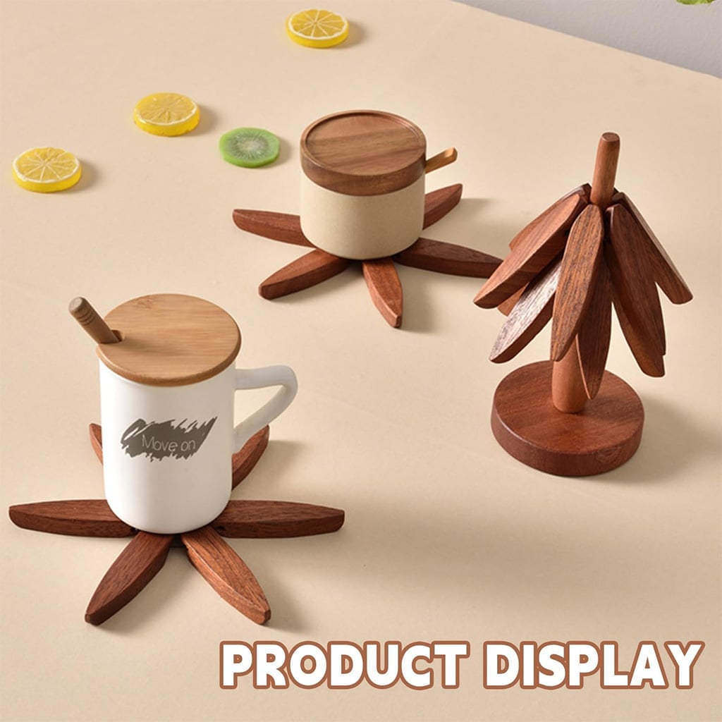 🔥Last Day 50% OFF🎄Christmas Tree Shaped Coaster Set – 4 Wooden Coasters & 1 Display Stand