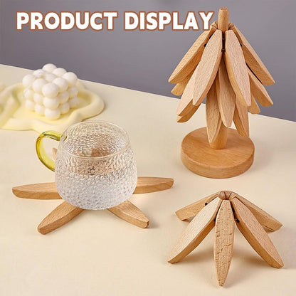 🔥Last Day 50% OFF🎄Christmas Tree Shaped Coaster Set – 4 Wooden Coasters & 1 Display Stand