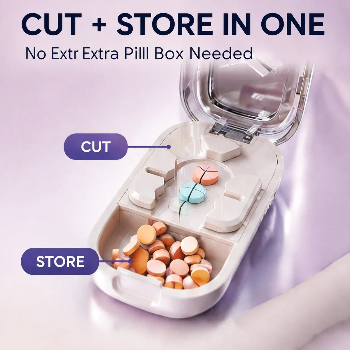 49% OFF -💊Portable Pill Cutter/Splitter & Storage Case (Cuts into 1/2, 1/3, or 1/4 portions)