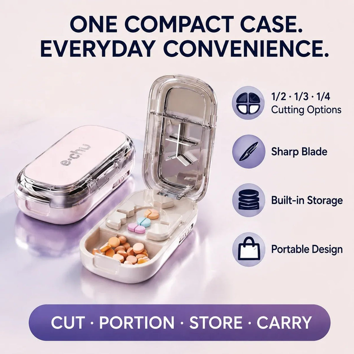 49% OFF -💊Portable Pill Cutter/Splitter & Storage Case (Cuts into 1/2, 1/3, or 1/4 portions)