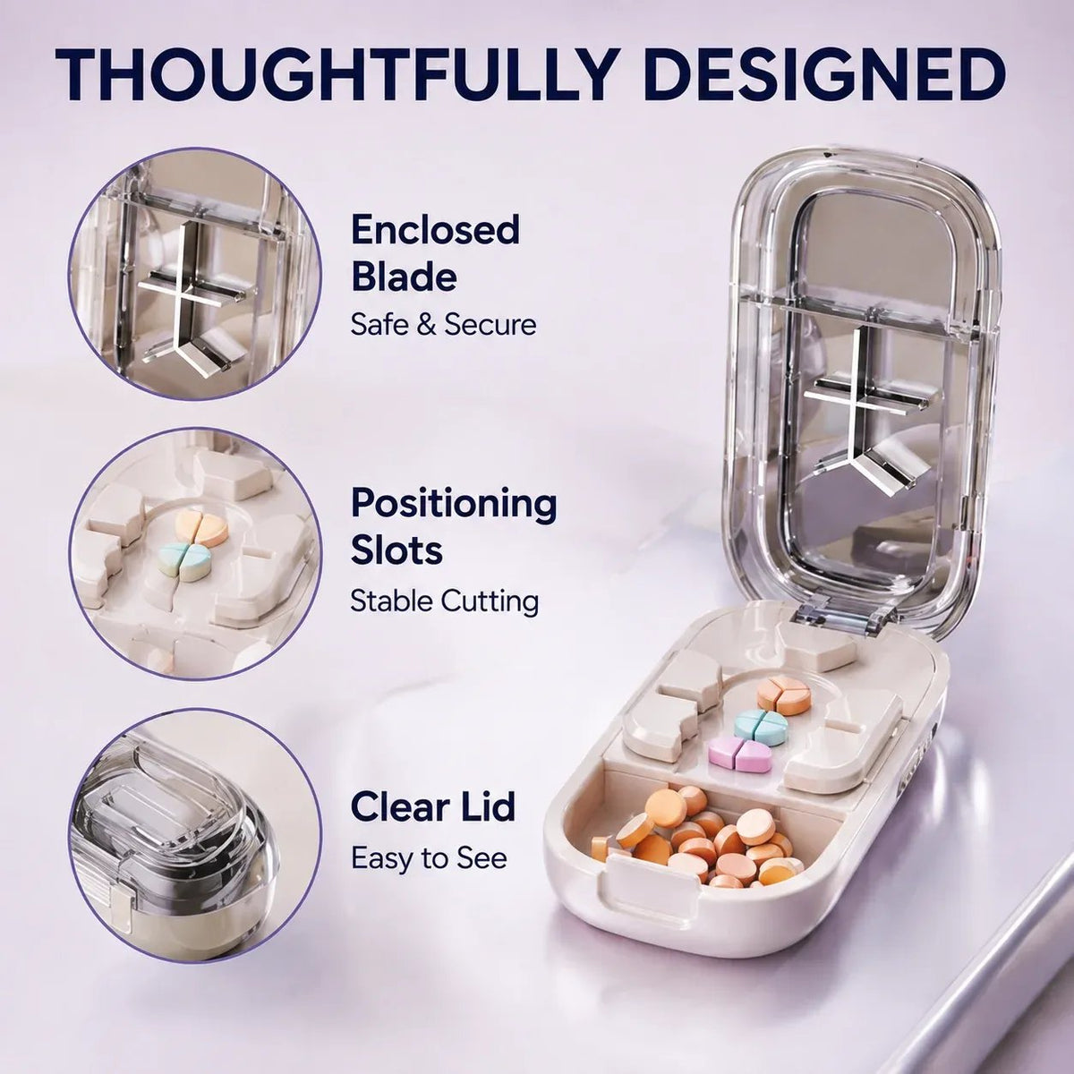 49% OFF -💊Portable Pill Cutter/Splitter & Storage Case (Cuts into 1/2, 1/3, or 1/4 portions)