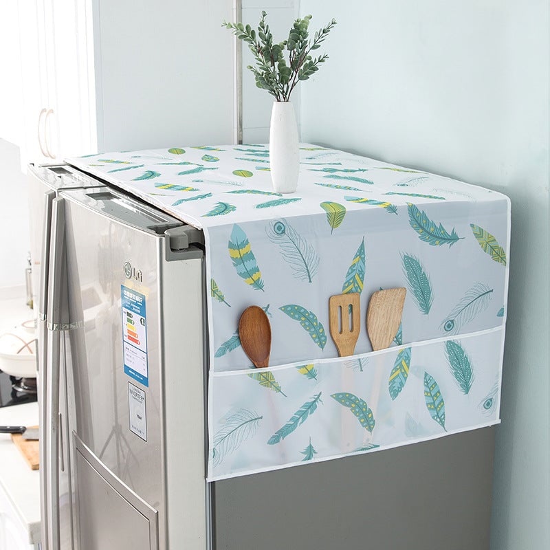 🥇Daisy-print refrigerator dust cover with storage pockets