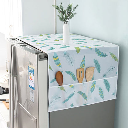 🥇Daisy-print refrigerator dust cover with storage pockets