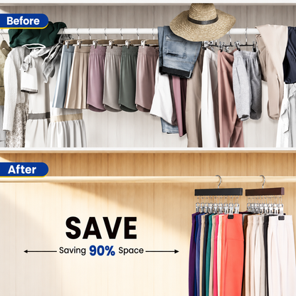 🏆Last Day 50% OFF🥇Upgraded Wood-Steel Sturdy Hanger with 12 Non-Slip Clips