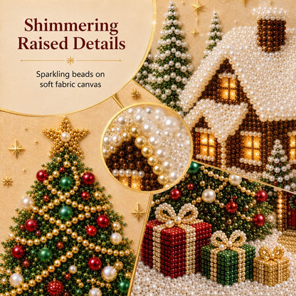 🎅 🎄 Premium 3D Pearl Christmas Wall Art Kit | Luxury Flocked Canvas with Scratch-Resistant Non-Fading Pearl Beads DIY Holiday Decor⛄️❄️
