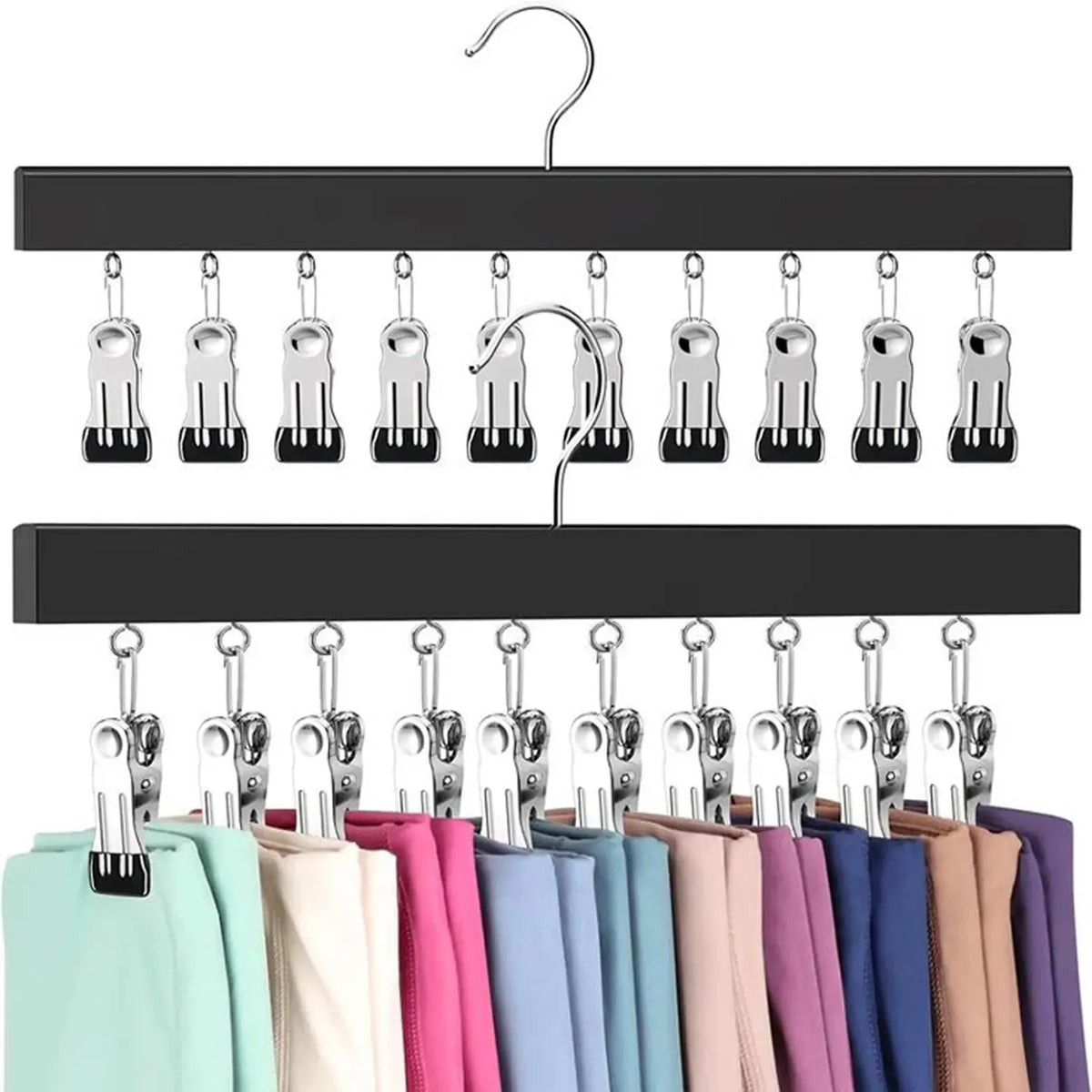 🏆Last Day 50% OFF🥇Upgraded Wood-Steel Sturdy Hanger with 12 Non-Slip Clips