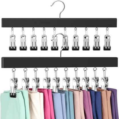 🏆Last Day 50% OFF🥇Upgraded Wood-Steel Sturdy Hanger with 12 Non-Slip Clips