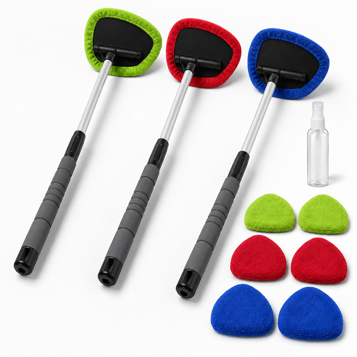 💥50% OFF🔥 Windshield Cleaning Tool, with 4 Reusable and Washable Microfiber Pads and Extendable Handle