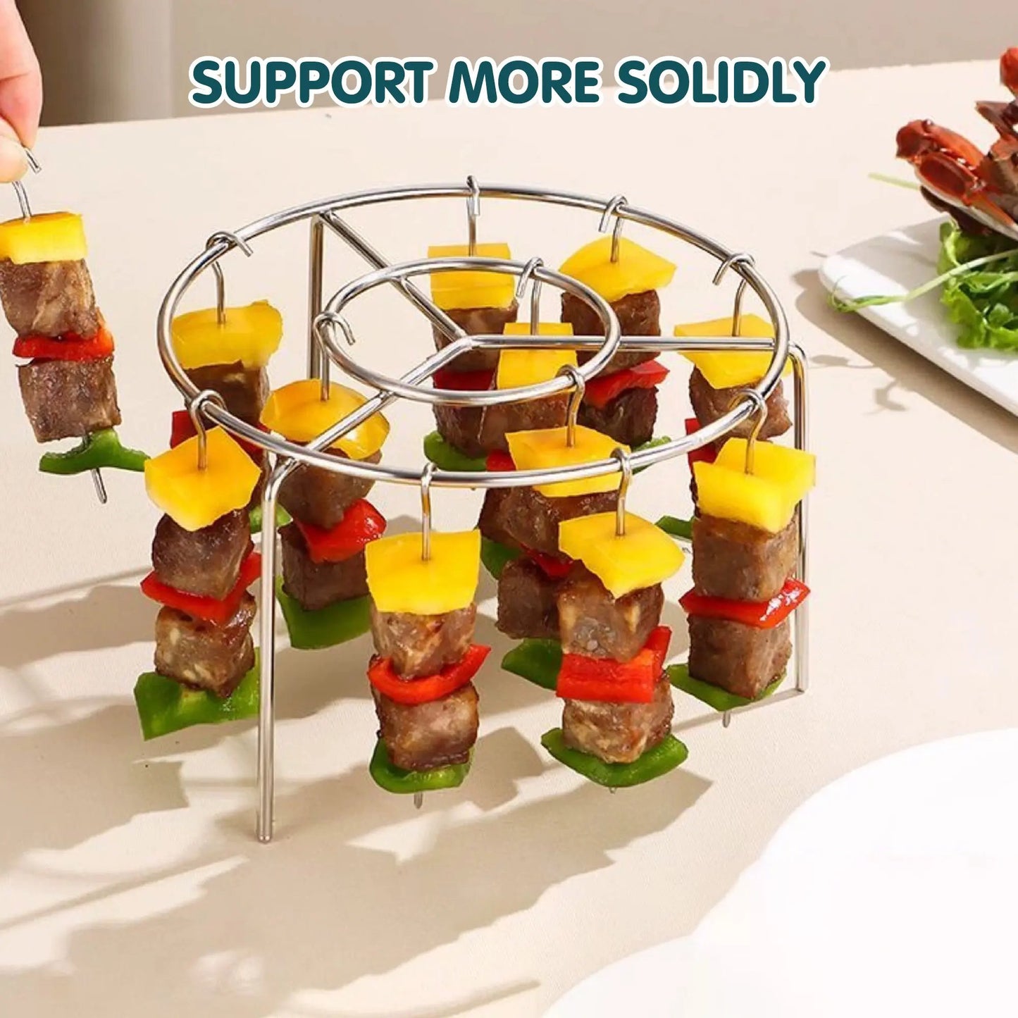 🔥 Last Day 49% OFF🍖2 Pack Stainless Steel Air Fryer Skewer Rack🥇360° No Flip Kabob Grill Stand