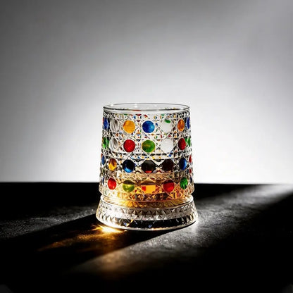 🔥Hot Sale 49% OFF - 🌈🥃Hand-Painted Embossed Rotating Whiskey Glass(✨Including a rotating base)