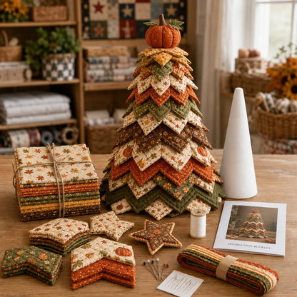 🔥LAST DAY 50% OFF - 🎄Americana Christmas Tree Quilt Kit – Easy Layered Fabric Holiday Décor for Quilting Lovers
