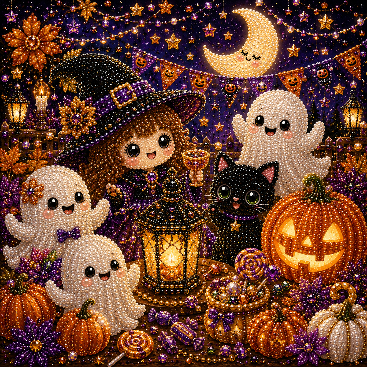 🎃LAST DAY 49% OFF👻Halloween DIY Pearl Diamond Painting Art Kit for Kids🧘Relaxing & Beginner-Friendly