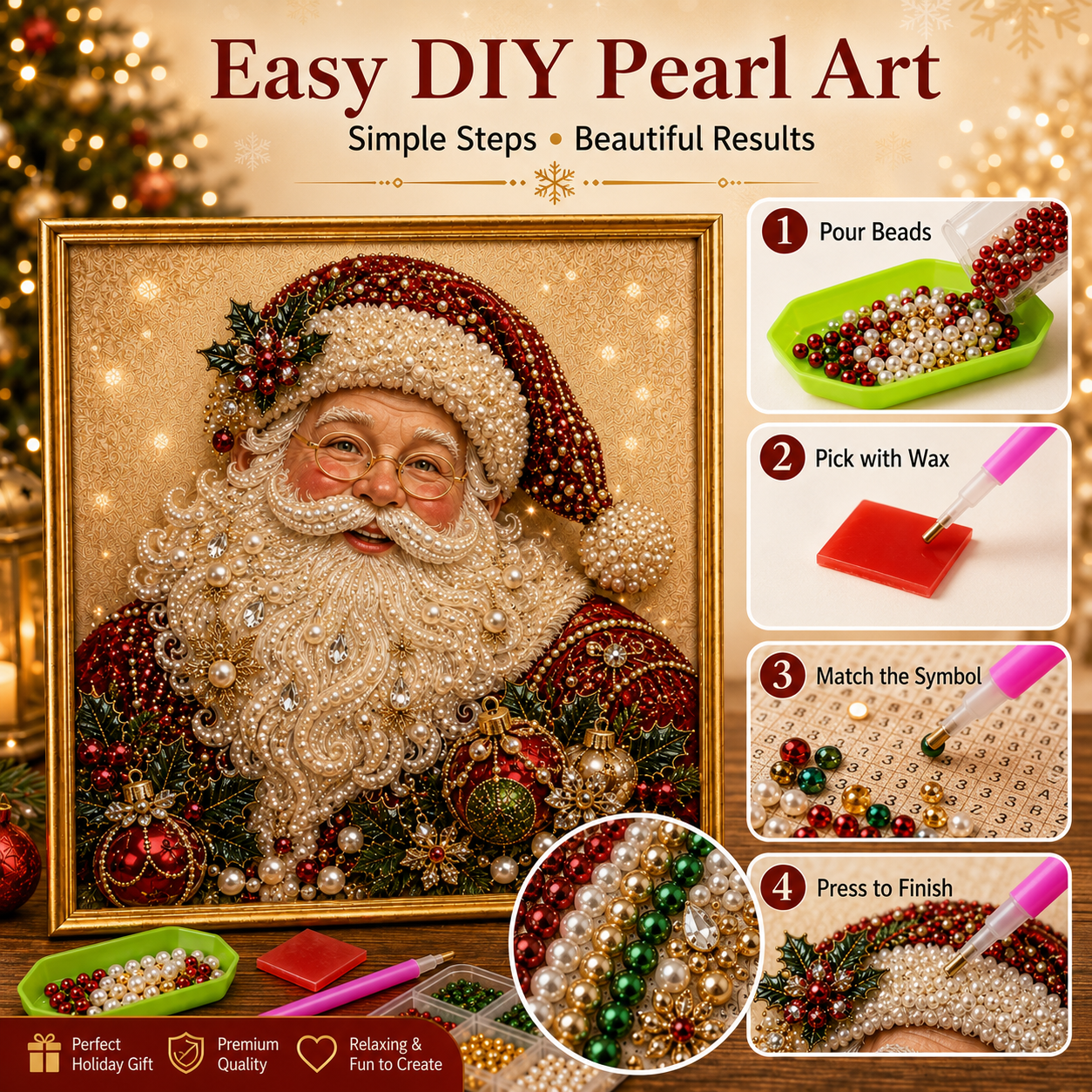 🎄 LAST DAY 49% OFF🧘Relaxing & Beginner-Friendly🎨💎DIY Christmas Pearl Diamond Painting Art Kit With Frame