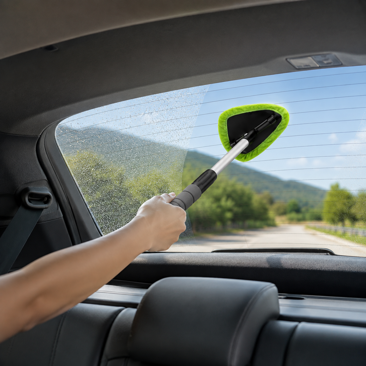💥50% OFF🔥 Windshield Cleaning Tool, with 4 Reusable and Washable Microfiber Pads and Extendable Handle
