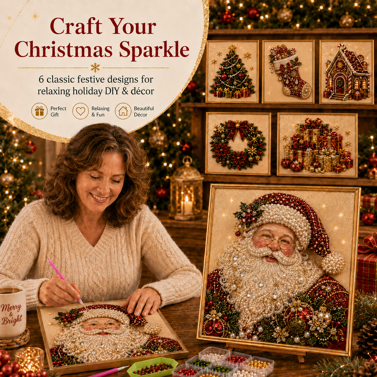 🎄 LAST DAY 49% OFF🧘Relaxing & Beginner-Friendly🎨💎DIY Christmas Pearl Diamond Painting Art Kit With Frame