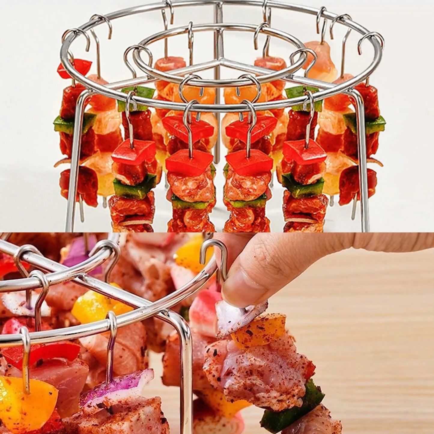 🔥 Last Day 49% OFF🍖2 Pack Stainless Steel Air Fryer Skewer Rack🥇360° No Flip Kabob Grill Stand
