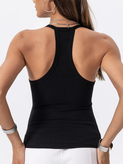 💗Danysu V Neck Racer Back Tank Top for Women Padded Ribbed Long Tank Fitted Basic Cami Tops Casual Chic Sleeveless Athletic Tank Top