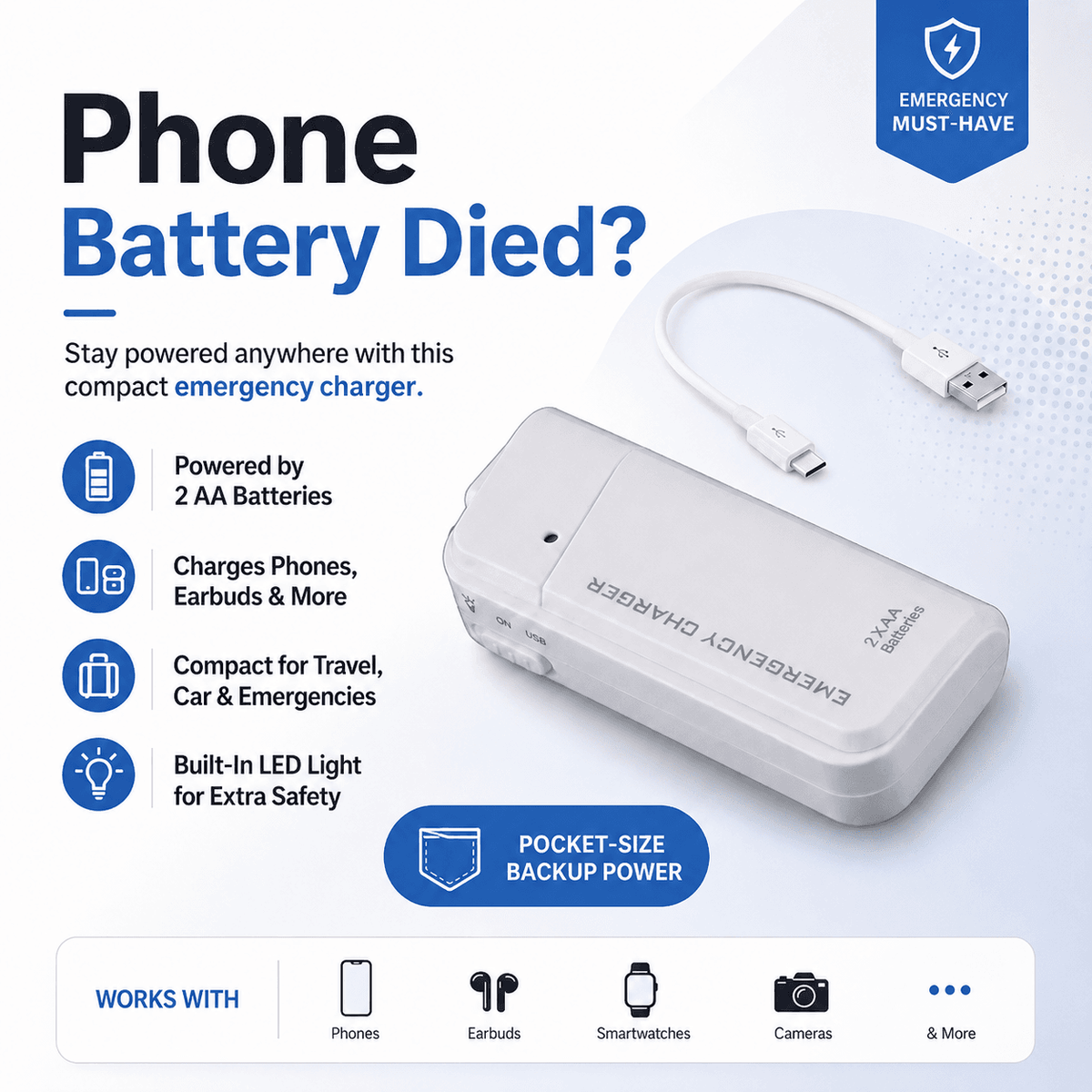 AA Battery Emergency Charger