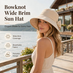 🔥2026 Summer Hot Sale 49% OFF☀️Bowknot Wide Brim Sun Protective Hat