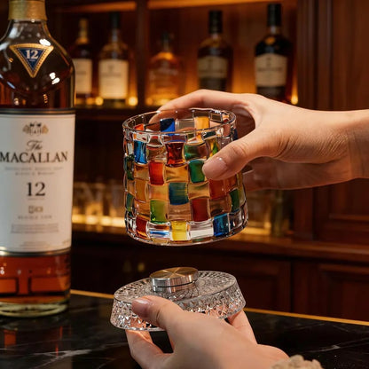 🔥Hot Sale 49% OFF - 🌈🥃Hand-Painted Embossed Rotating Whiskey Glass(✨Including a rotating base)