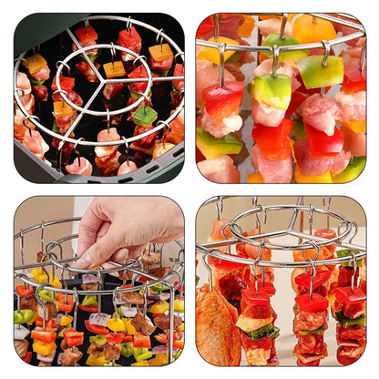 🔥 Last Day 49% OFF🍖2 Pack Stainless Steel Air Fryer Skewer Rack🥇360° No Flip Kabob Grill Stand