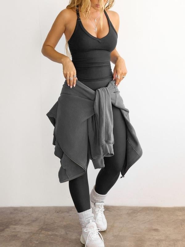 💗Danysu V Neck Racer Back Tank Top for Women Padded Ribbed Long Tank Fitted Basic Cami Tops Casual Chic Sleeveless Athletic Tank Top