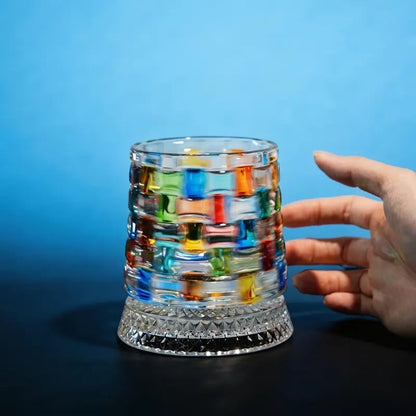 🔥Hot Sale 49% OFF - 🌈🥃Hand-Painted Embossed Rotating Whiskey Glass(✨Including a rotating base)