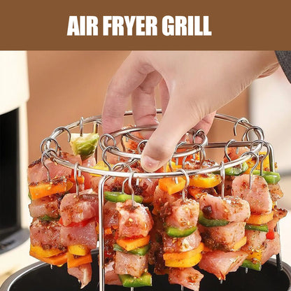 🔥 Last Day 49% OFF🍖2 Pack Stainless Steel Air Fryer Skewer Rack🥇360° No Flip Kabob Grill Stand